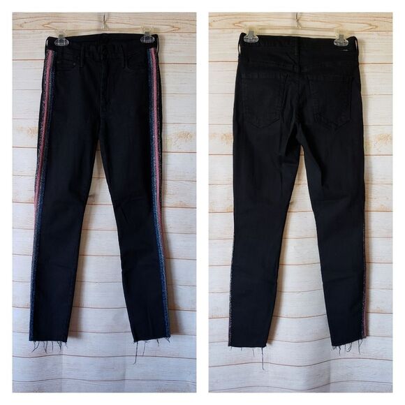 Mother High Waist Looker Ankle Fray Guilty Glitter Racer Skinny Jeans Black - Picture 13 of 13